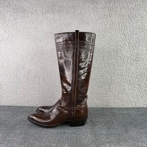 Lucchese Western Boots Women 7.5 B Brown Riding Tall Leather Hand Made USA